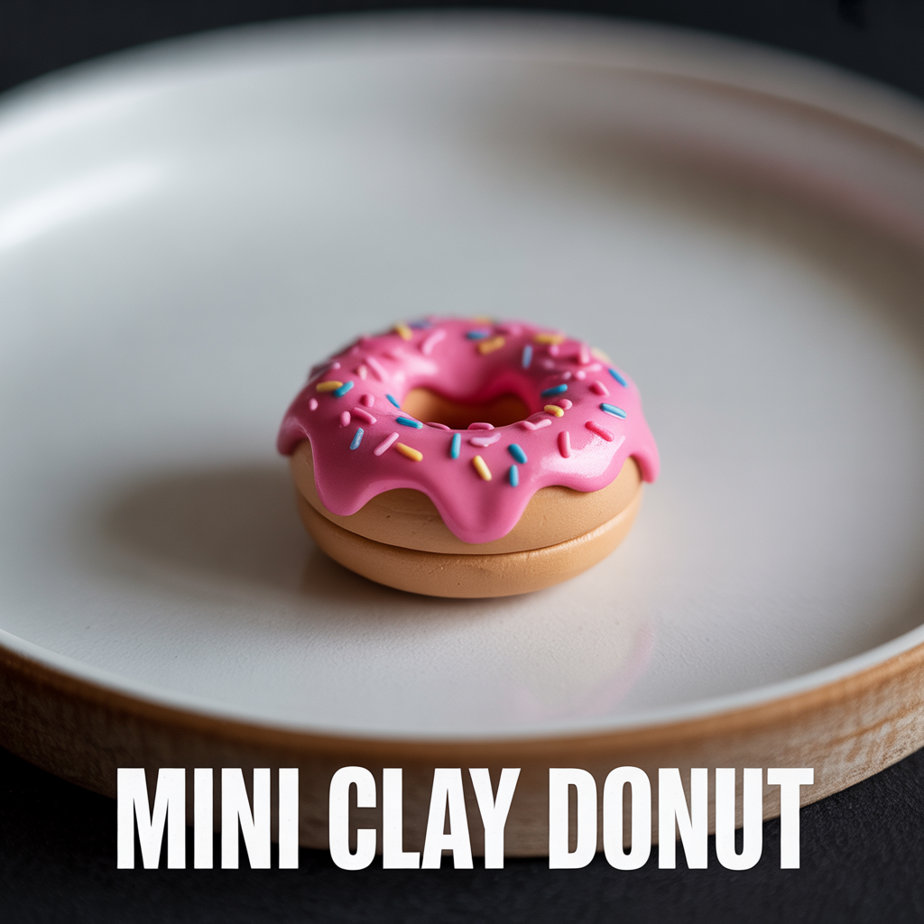 Mini clay donut craft with colorful icing details for a cute handmade decoration