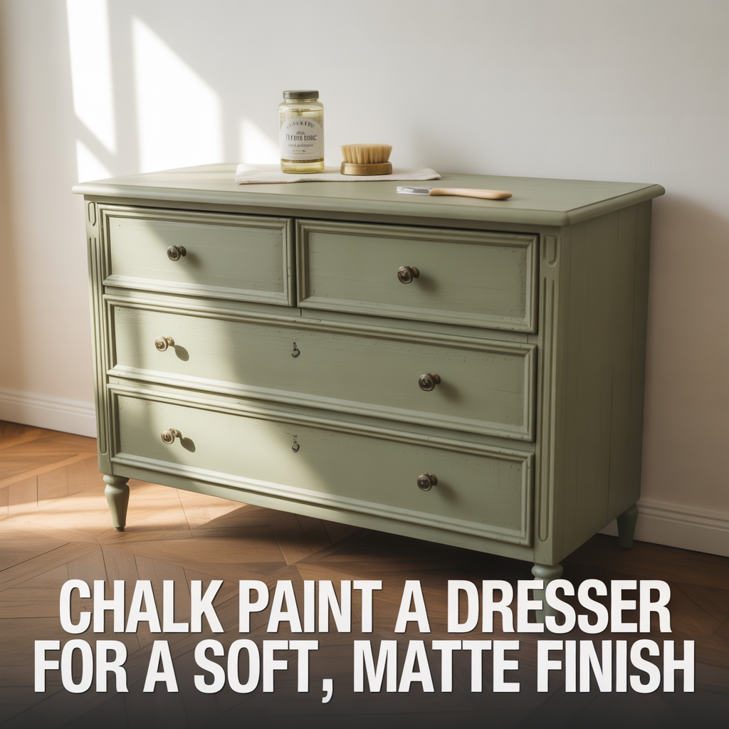 Chalk-painted wooden dresser with a soft matte finish in a cozy modern room interior
