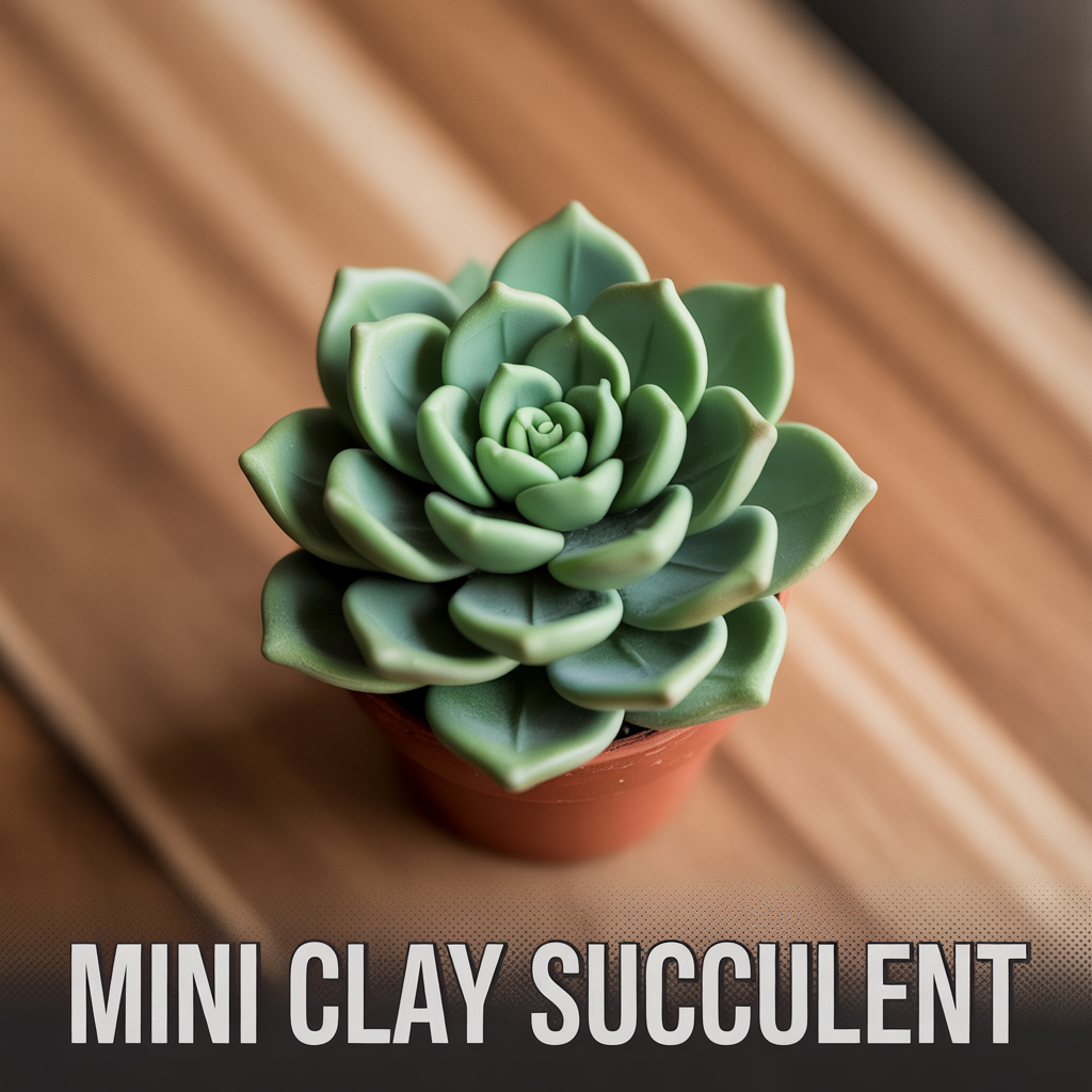 Mini clay succulent in a tiny pot for a cute handmade desk decoration