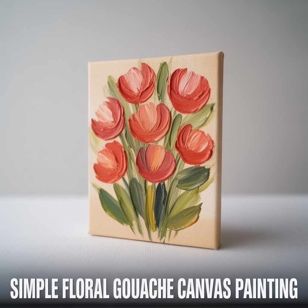 Simple floral gouache canvas painting with soft brush textures and colorful artistic flower details