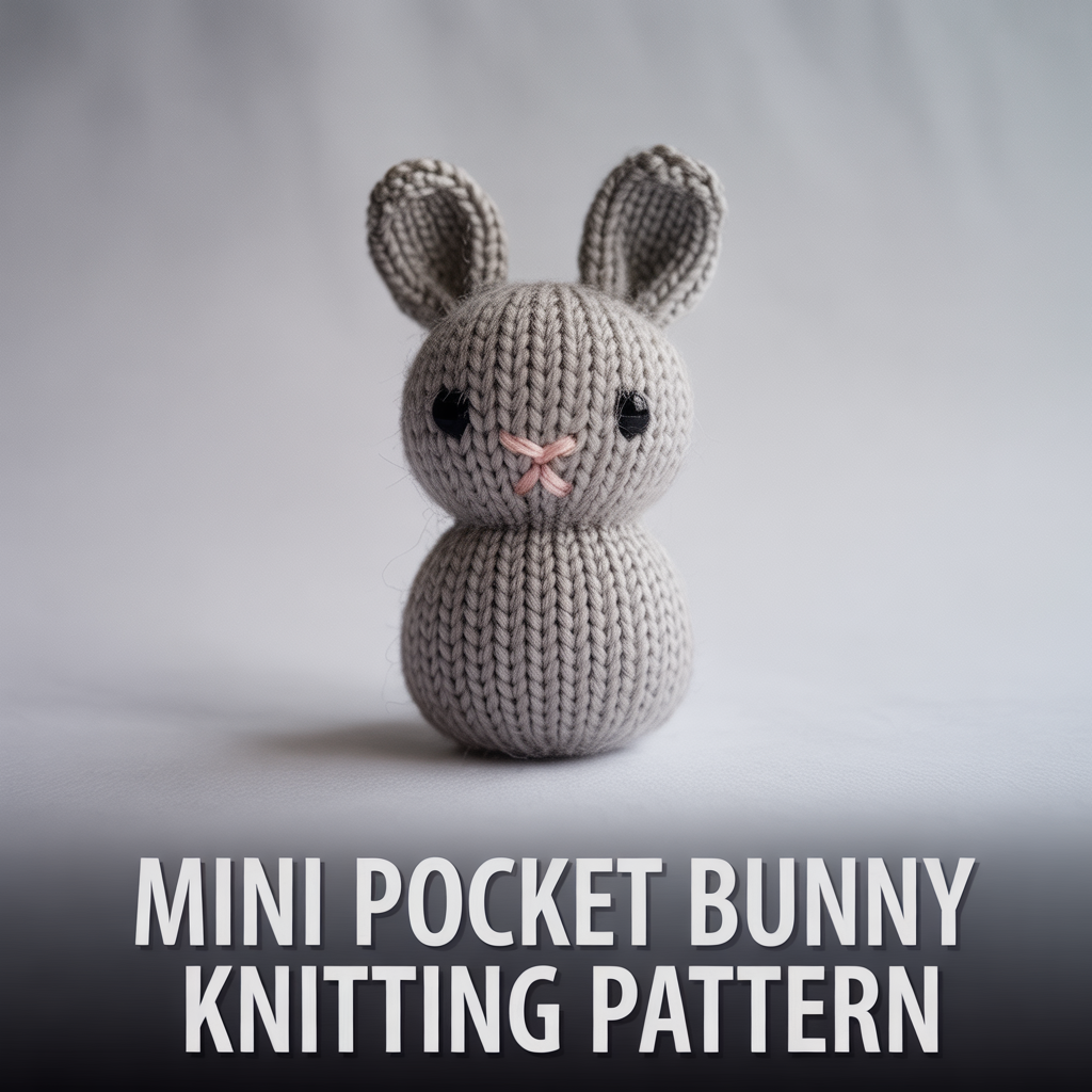 Mini pocket bunny knitting pattern with tiny handmade plush design and soft knitted texture

