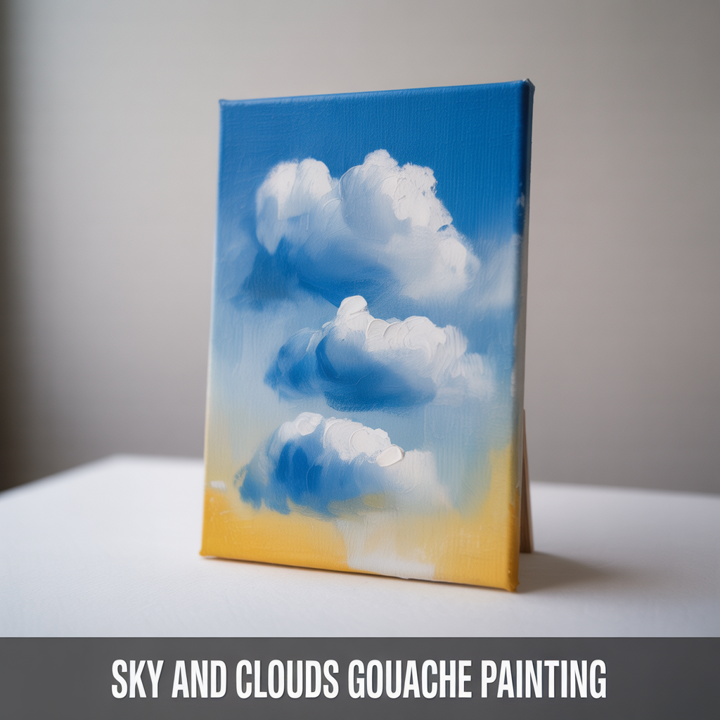 Sky and clouds gouache painting with soft blended colors and dreamy artistic atmosphere
