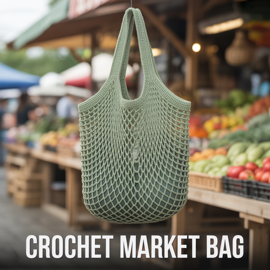 Handmade crochet market bag with woven texture for a stylish reusable everyday accessory
