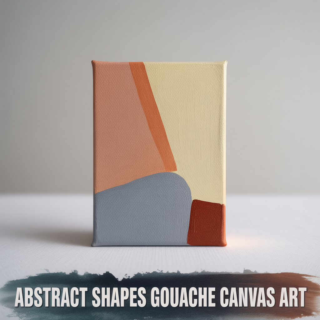 Abstract shapes gouache canvas art with modern geometric patterns and bold artistic color composition
