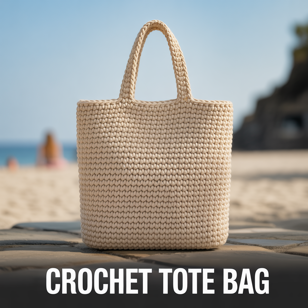 Handmade crochet tote bag with woven texture for a stylish and practical everyday accessory

