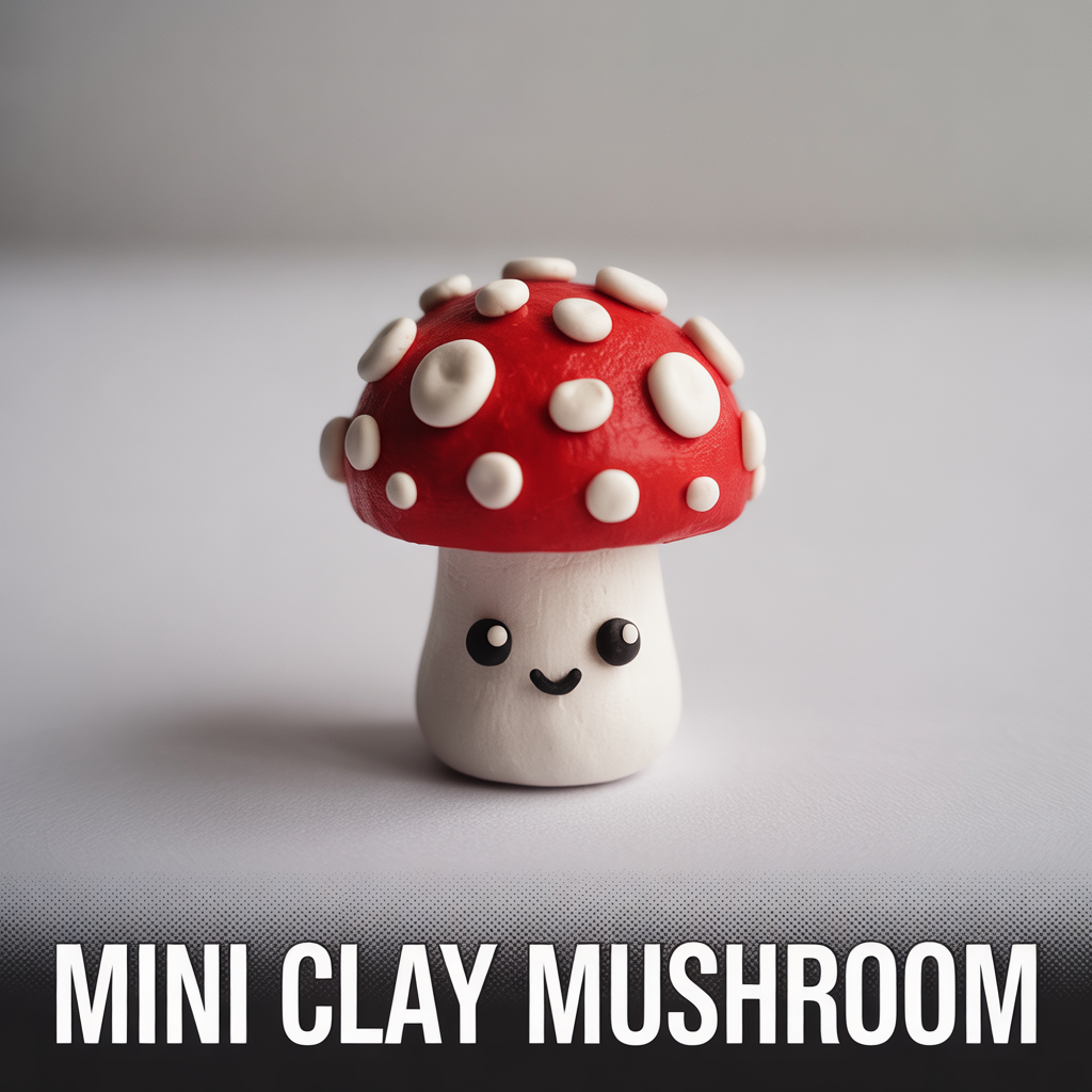 Mini clay mushroom figurine with handcrafted details for a cute decorative DIY craft piece