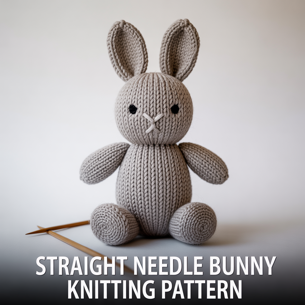 Straight needle bunny knitting pattern with soft handmade plush design for beginner-friendly knitting projects

