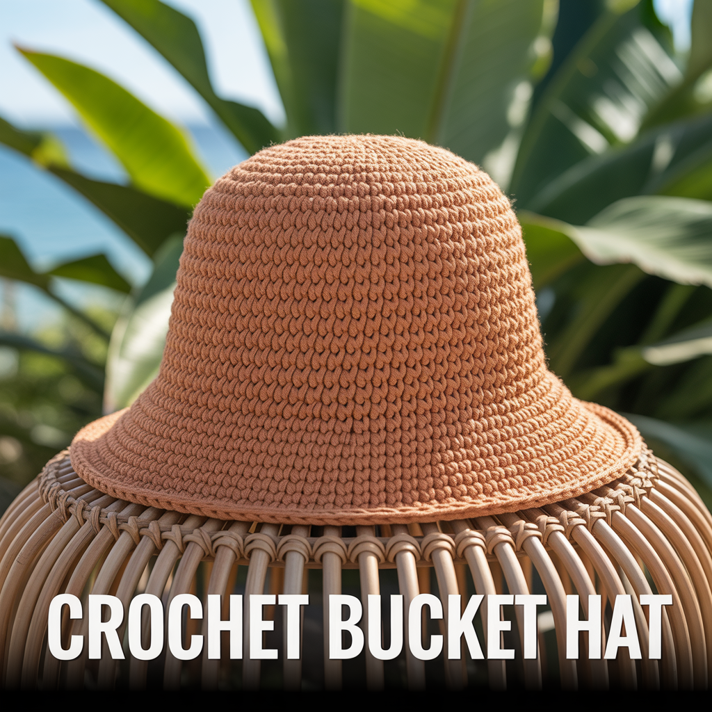 Handmade crochet bucket hat with trendy woven texture for a stylish summer fashion accessory
