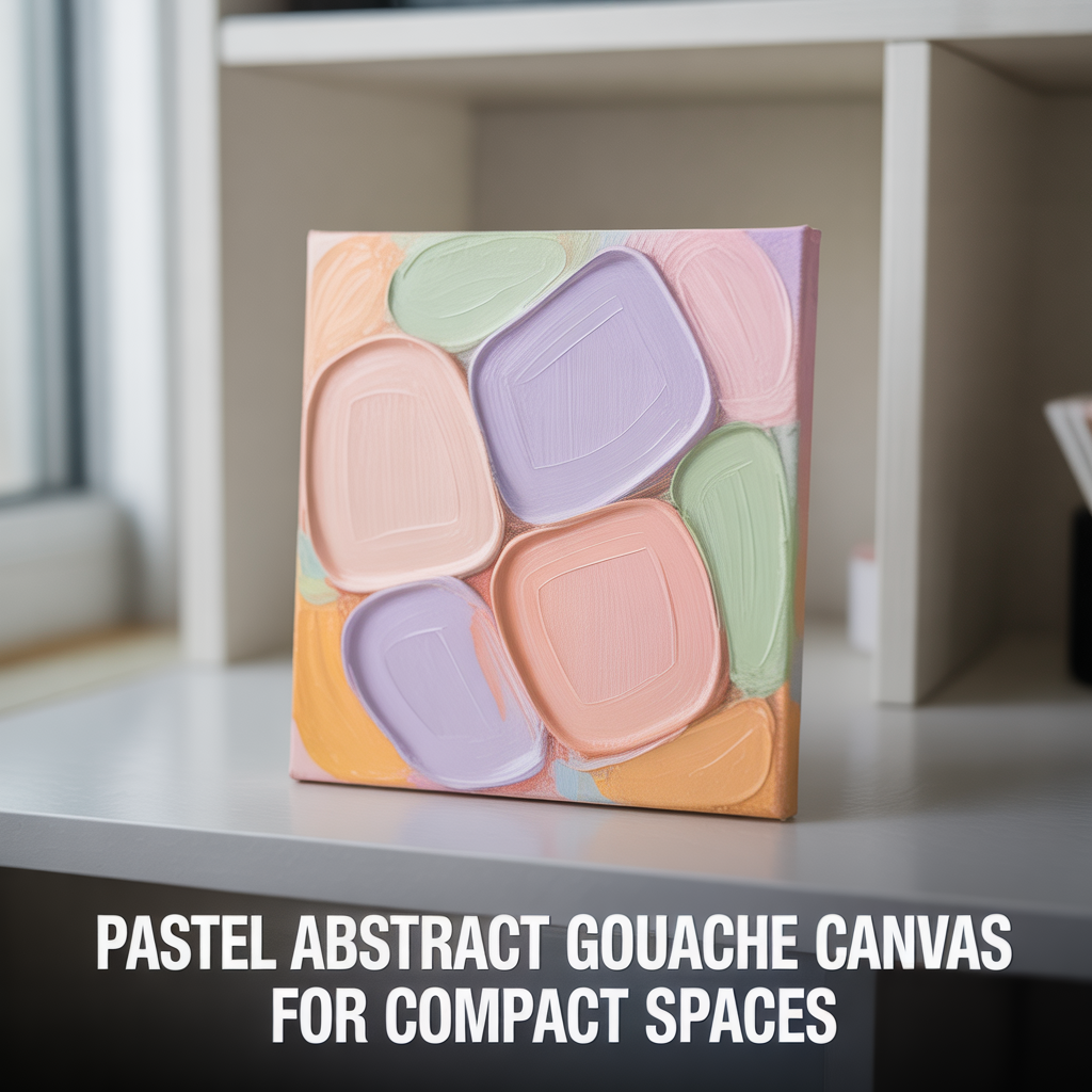 Pastel abstract gouache canvas painting for compact spaces with soft modern artistic color design
