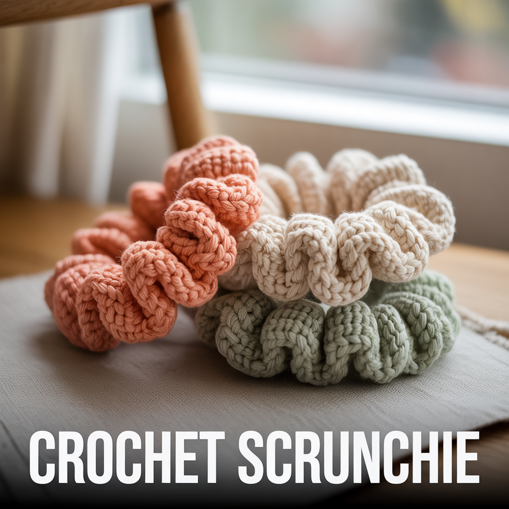Handmade crochet scrunchie with soft textured design for a cute stylish hair accessory
