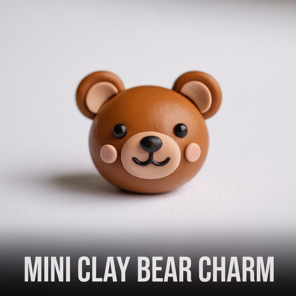 Mini clay bear charm with adorable handcrafted details for a cute DIY accessory piece
