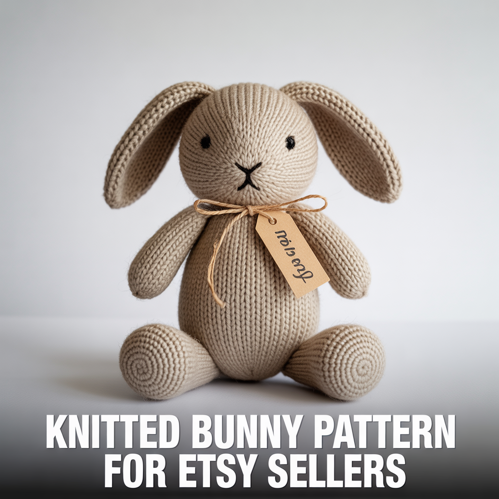 Knitted bunny pattern for Etsy sellers with cute handmade plush design and gift-ready appeal
