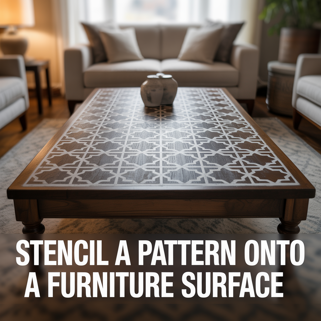 Stencil pattern applied to furniture surface for a creative custom painted design