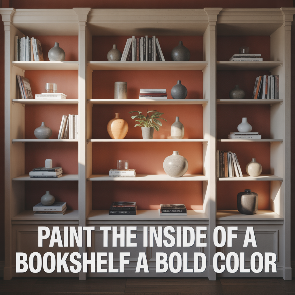 Bookshelf painted with a bold interior color for a modern decorative accent