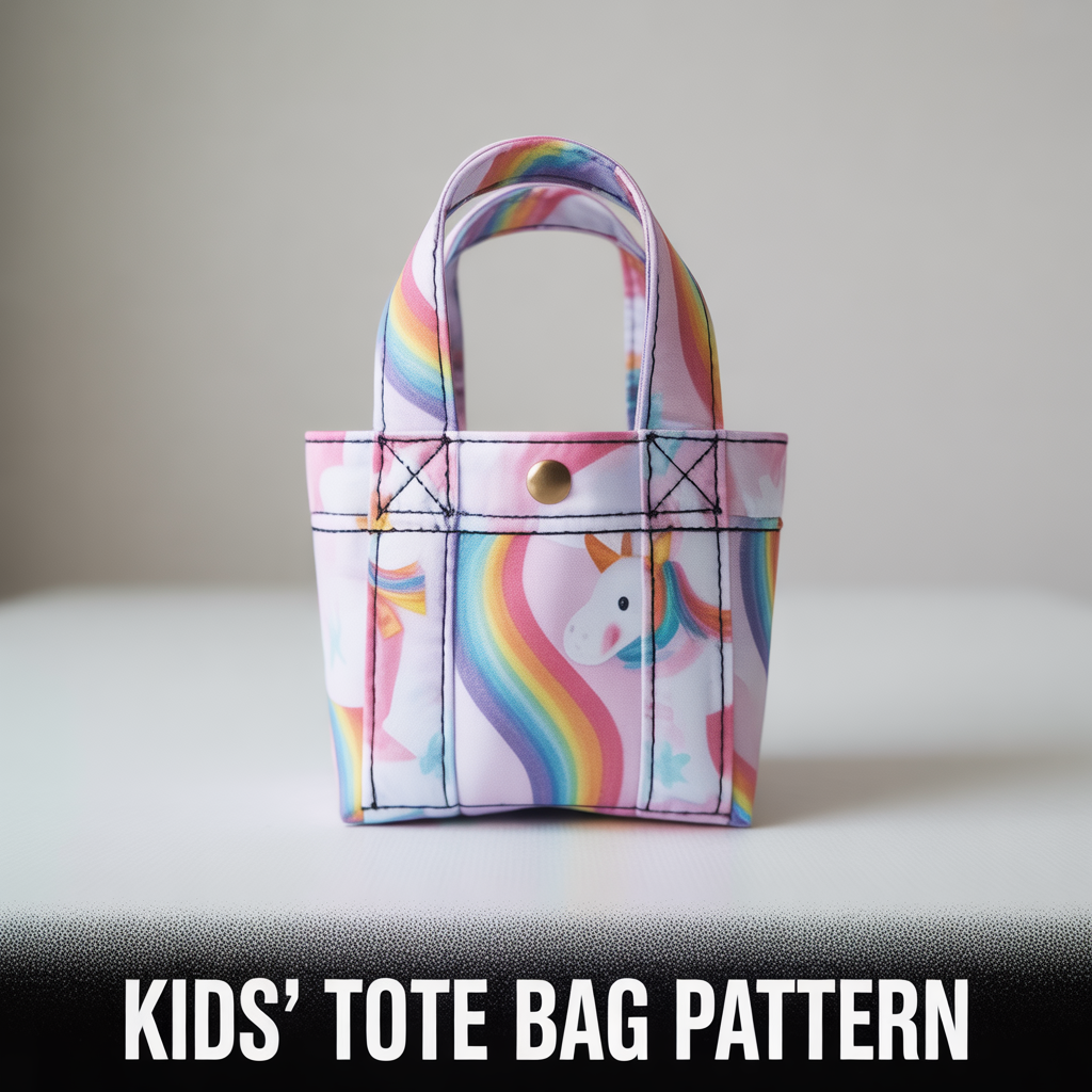 A kids' tote bag uses bright prints, smaller dimensions, and simple closures that children can operate independently. I made one for my niece at 10 x 12 inches with a single magnetic snap closure, and she carries it to school every day. It is one of the easiest tote bag sewing patterns to finish in under one hour.