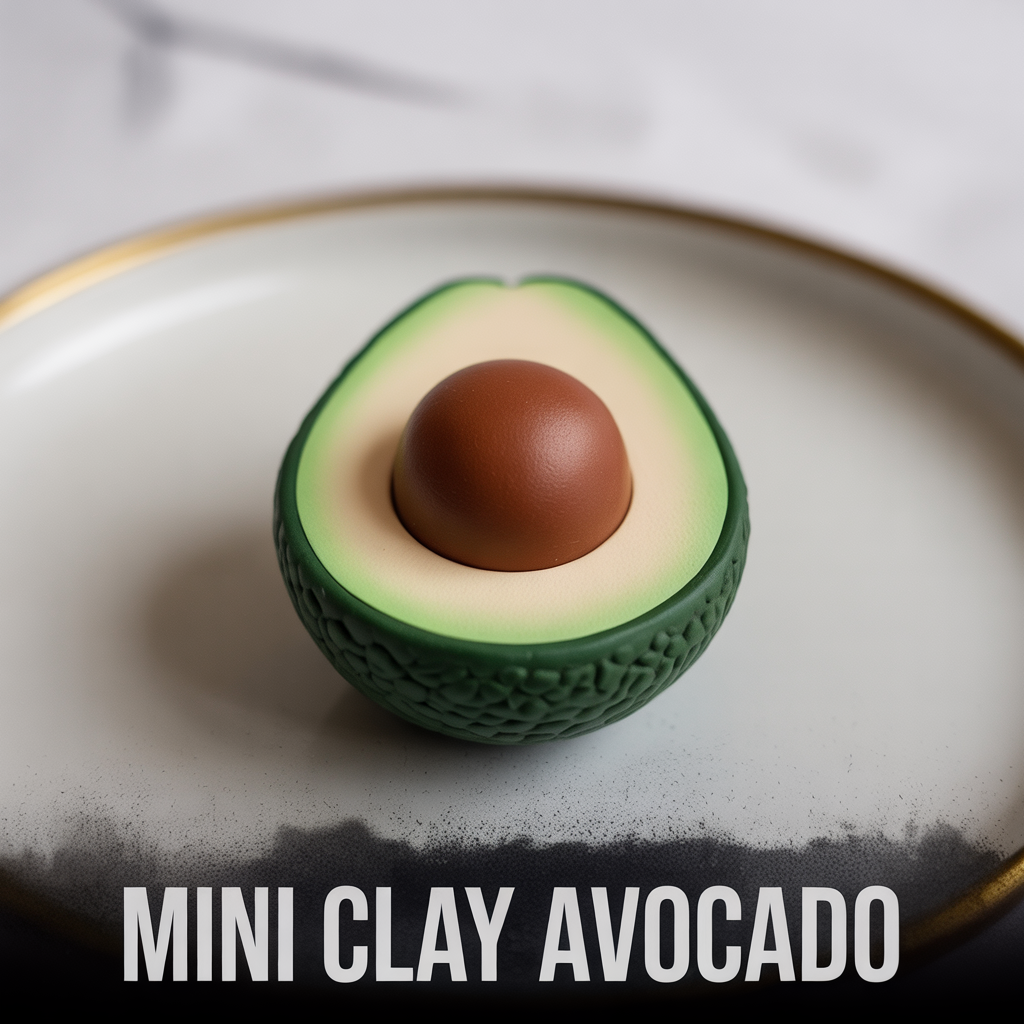 Mini clay avocado figurine with cute handcrafted details for a fun DIY craft decoration
