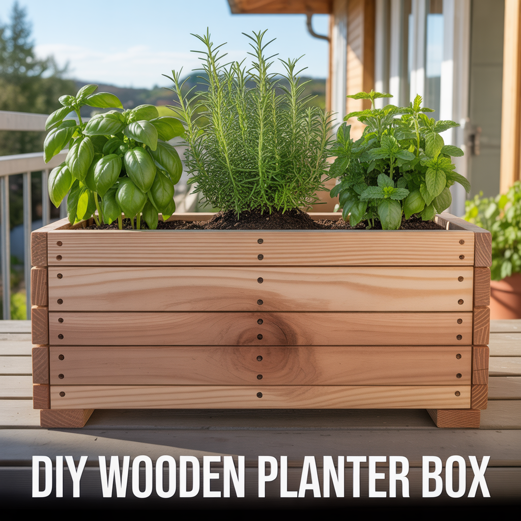 A minimalist DIY wooden planter box with a natural finish and clean lines, perfect for home gardening and decor.