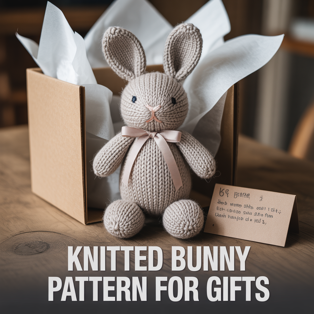 Knitted bunny pattern for handmade gifts with soft plush design and cute knitted details
