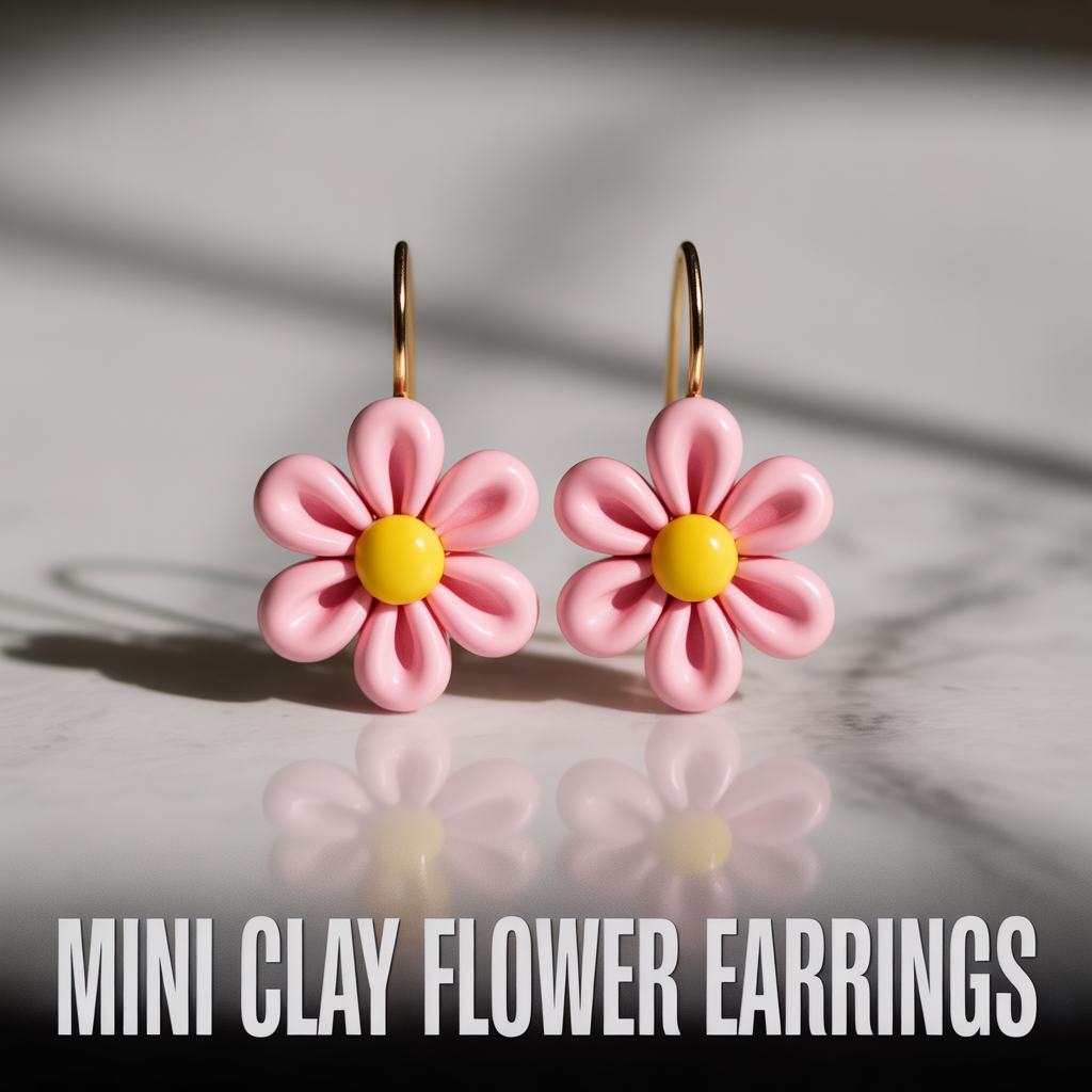 Mini clay flower earrings with handcrafted details for a cute colorful accessory design

