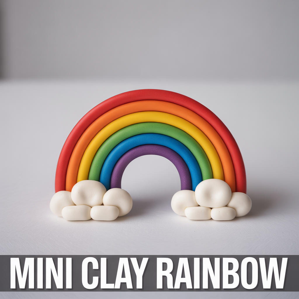 Mini clay rainbow with colorful handcrafted details for a cute decorative DIY craft piece
