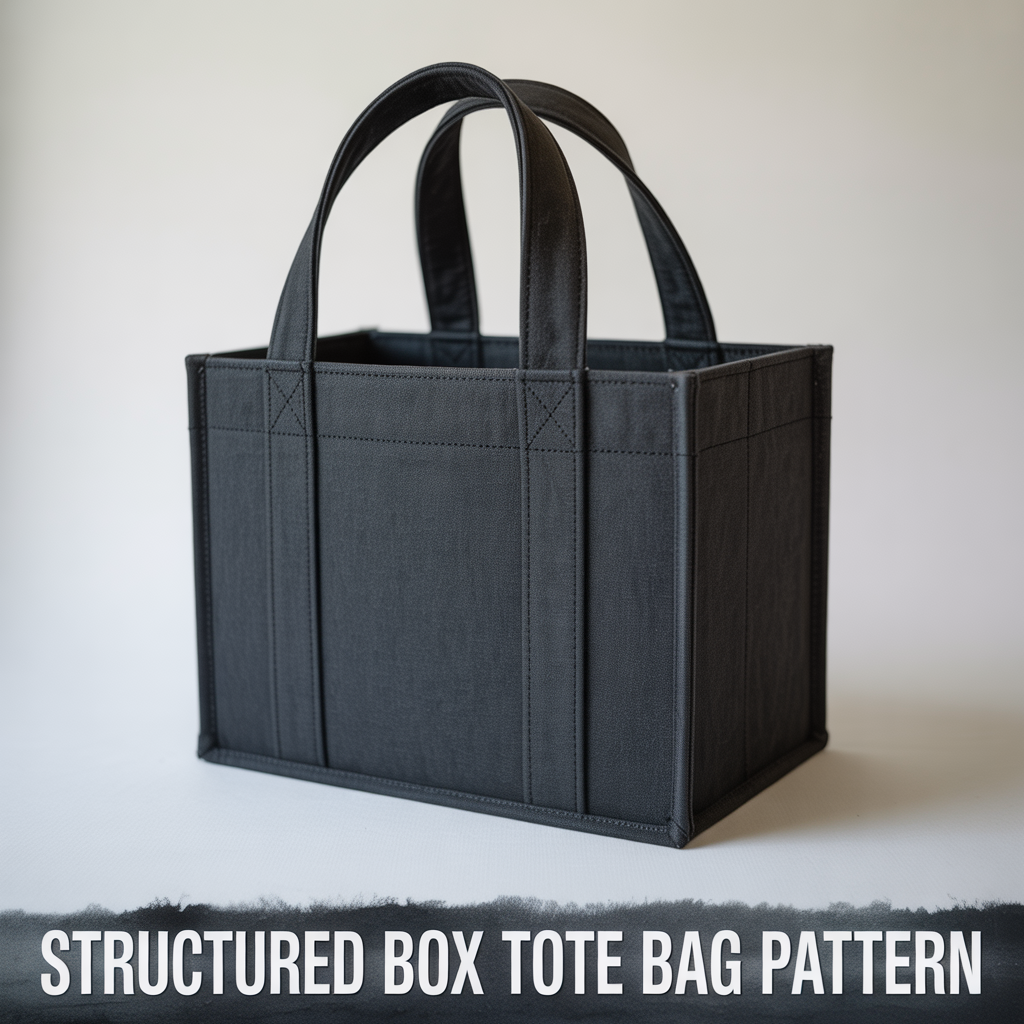 Structured box tote bag sewing pattern for a sturdy, rectangular tote with clean lines and structured sides.