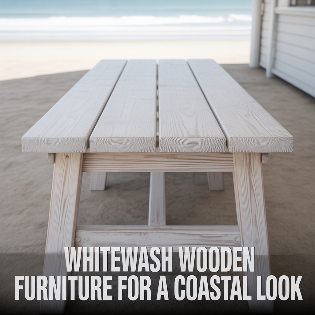 Whitewashed wooden furniture with a soft coastal-inspired finish and natural texture