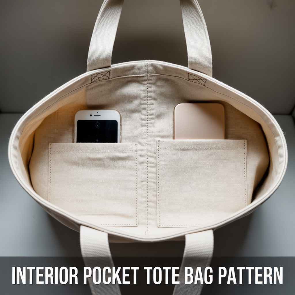 Functional tote bag sewing pattern featuring organized interior pockets and a spacious main compartment.