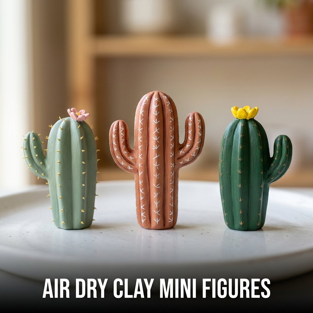 Air dry clay mini figures with cute handmade shapes and painted craft details