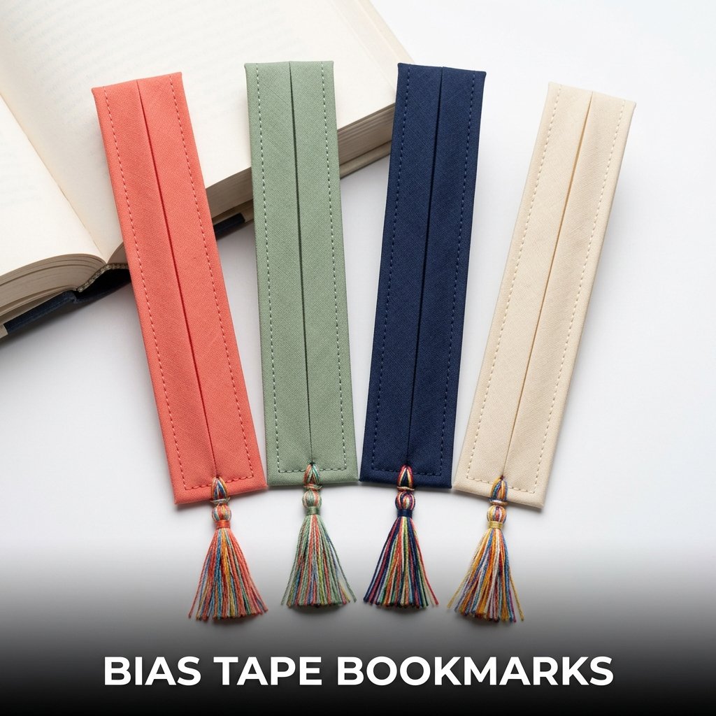 Bias tape bookmarks with colorful stitched fabric and simple handmade design