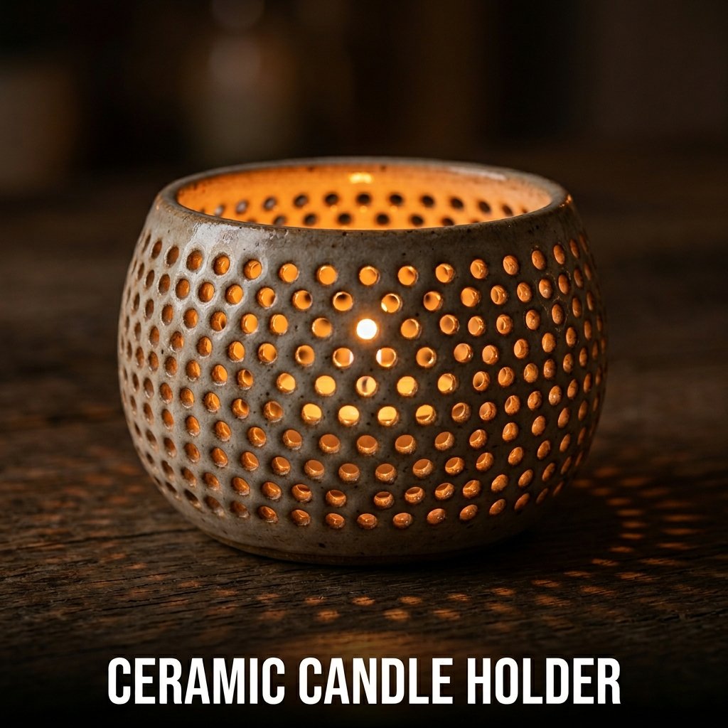 Handmade ceramic tea light candle holders with decorative cutout patterns