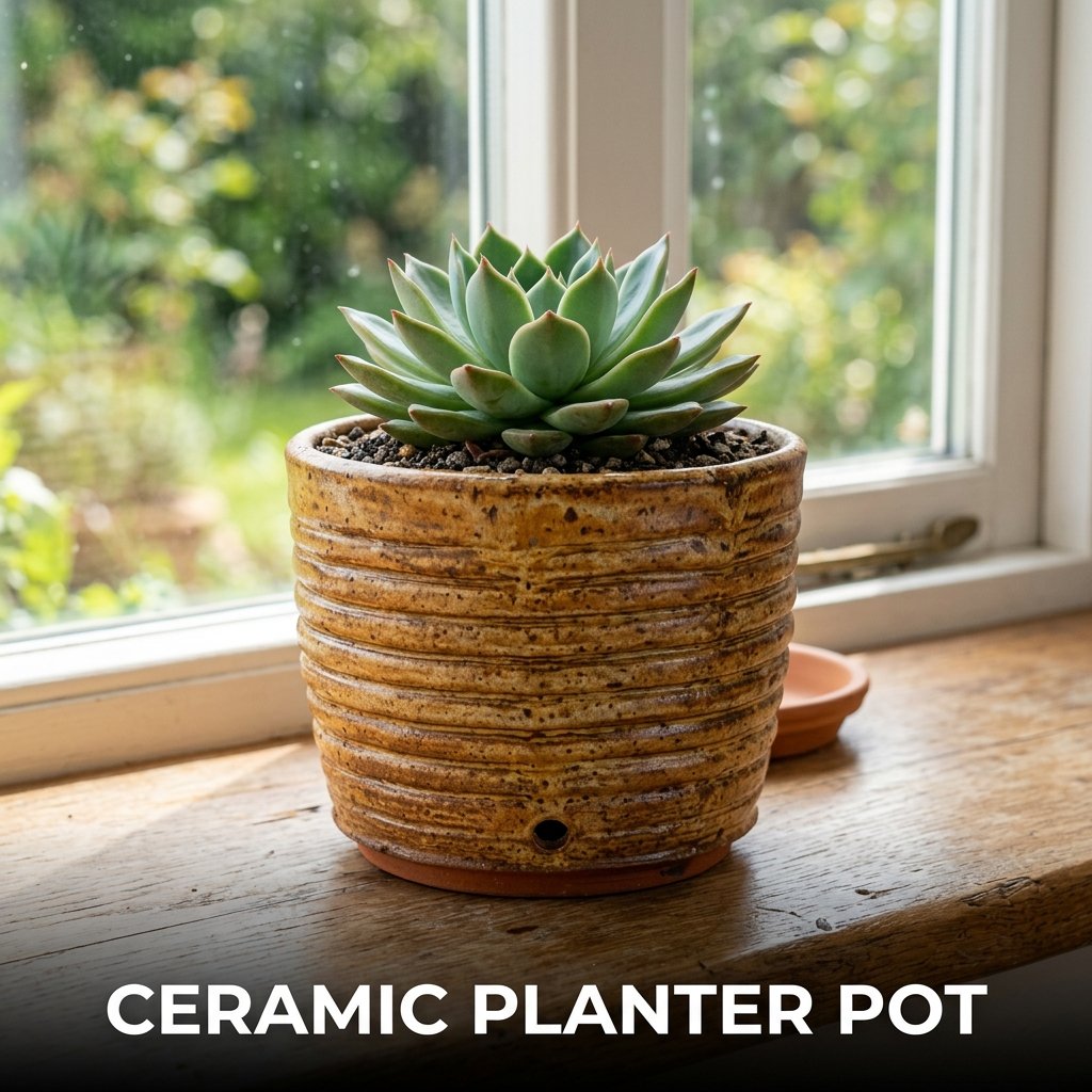 Coil-built ceramic planter pots for indoor plants with rustic glaze finish