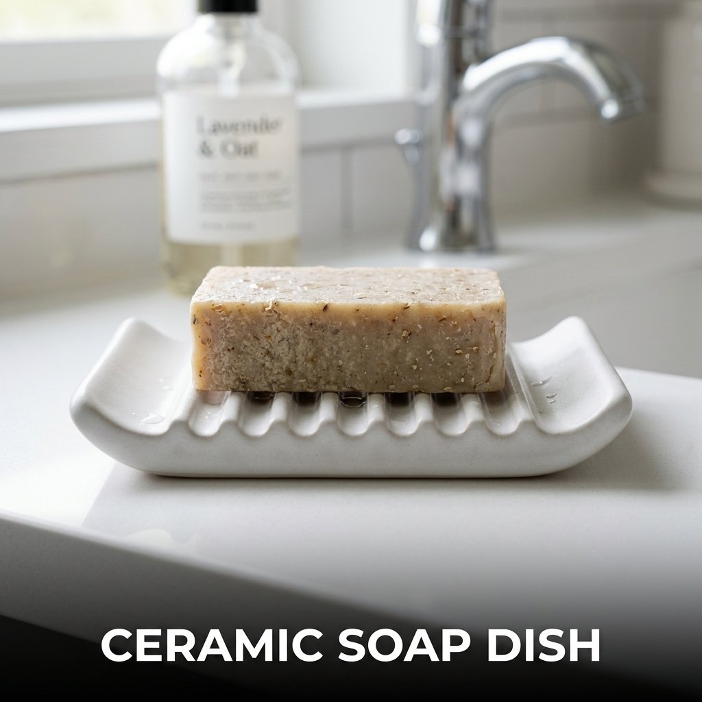 Minimalist ceramic soap dish with textured ridged base for bathroom decor
