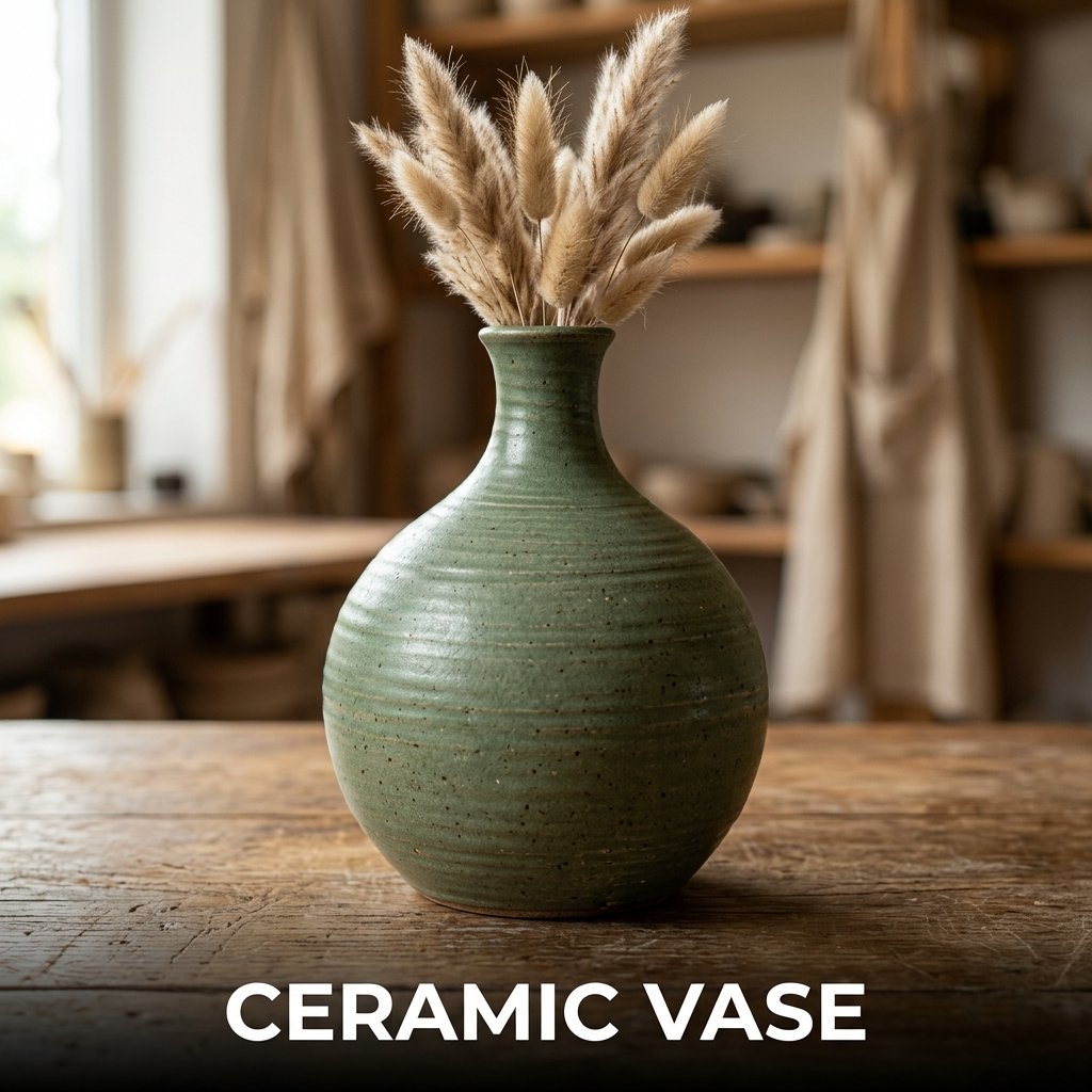 Tall handmade ceramic vase created with coil building pottery technique