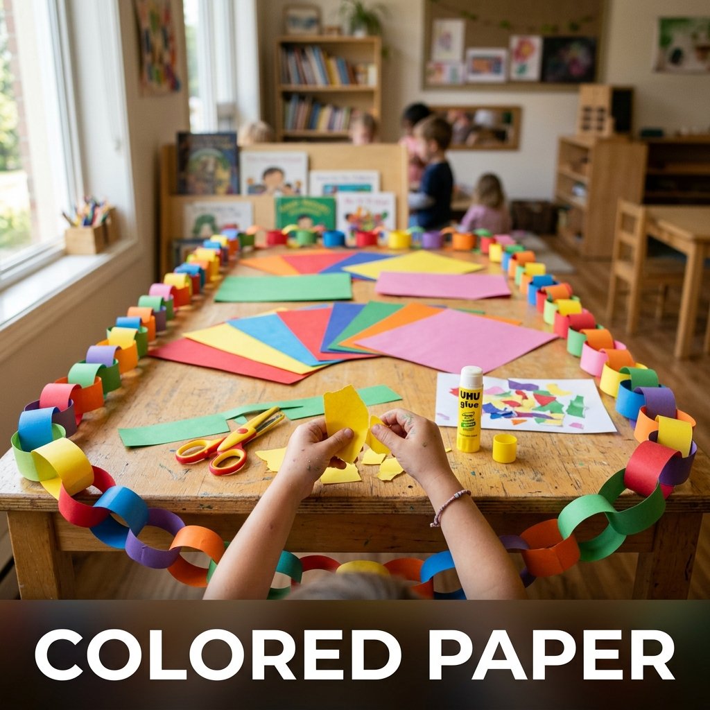 A fan-shaped stack of thick, vibrant construction paper sheets in a full spectrum of bright rainbow colors resting on a light wood tabletop