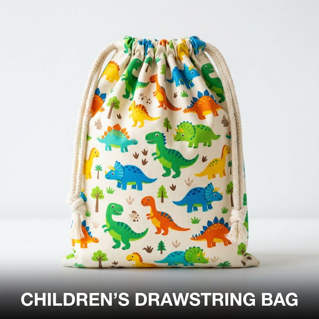 Children’s drawstring bag with colorful fabric design and lightweight storage style