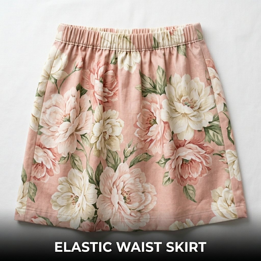 Elastic waist skirt with soft fabric gathers and simple handmade clothing design