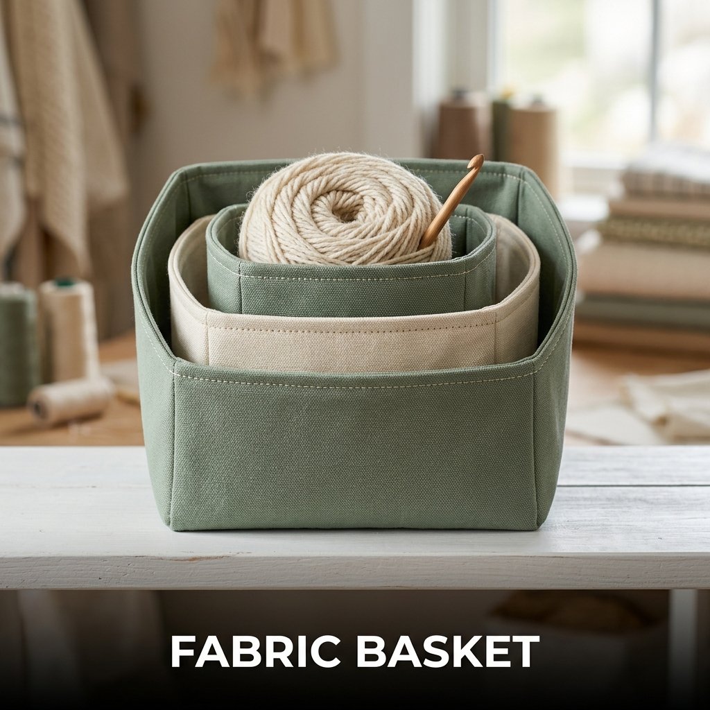 Fabric storage basket with structured sides and handmade home organization design