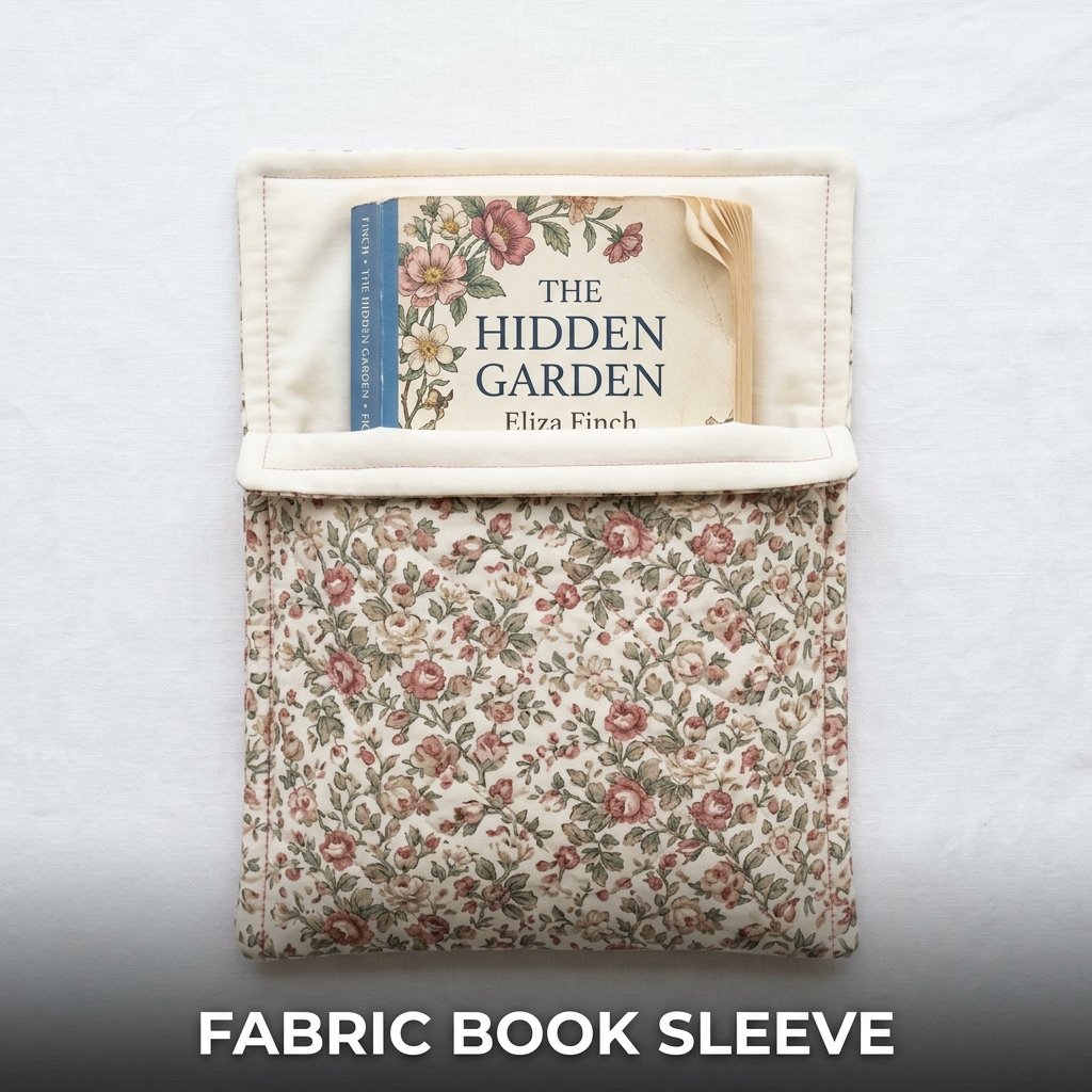 Fabric book sleeve with padded protective design for carrying books safely
