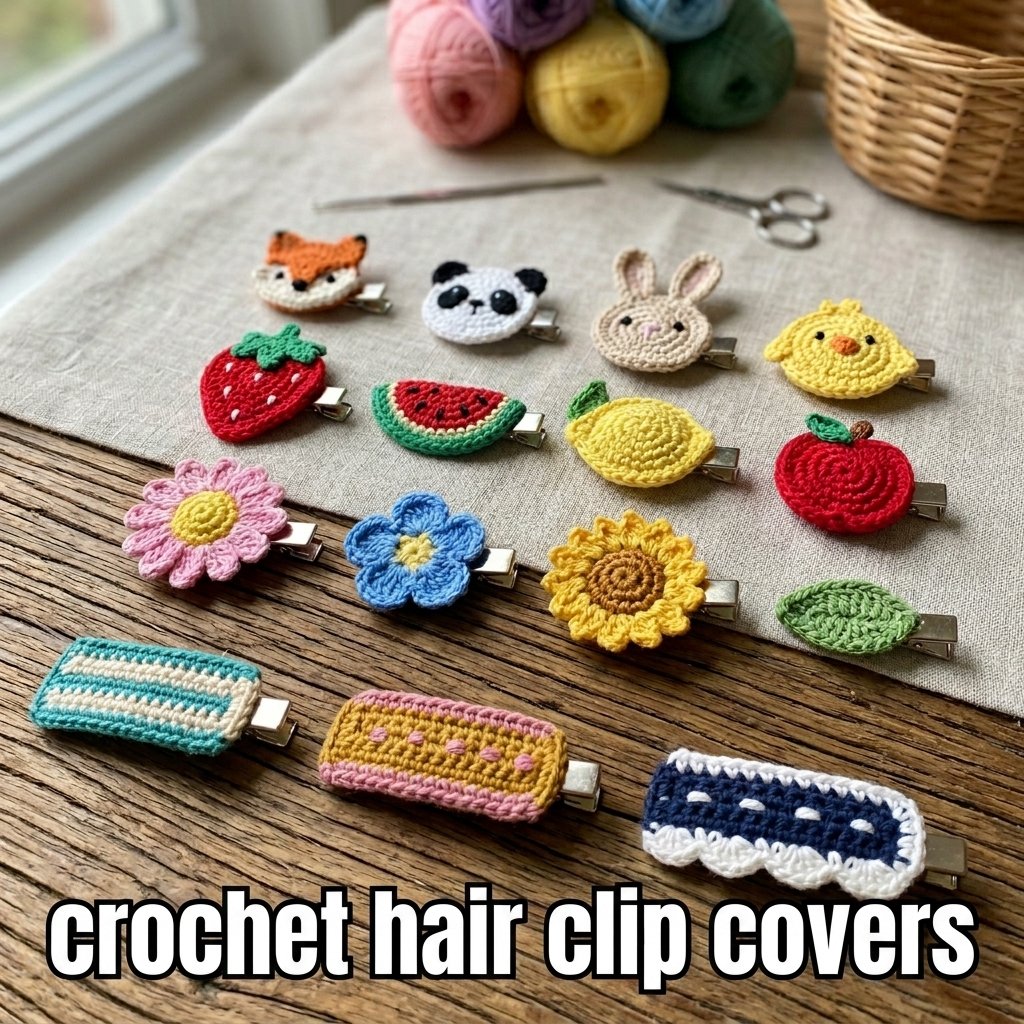 Handmade crochet hair clip covers with colorful woven details for cute stylish hair accessories

