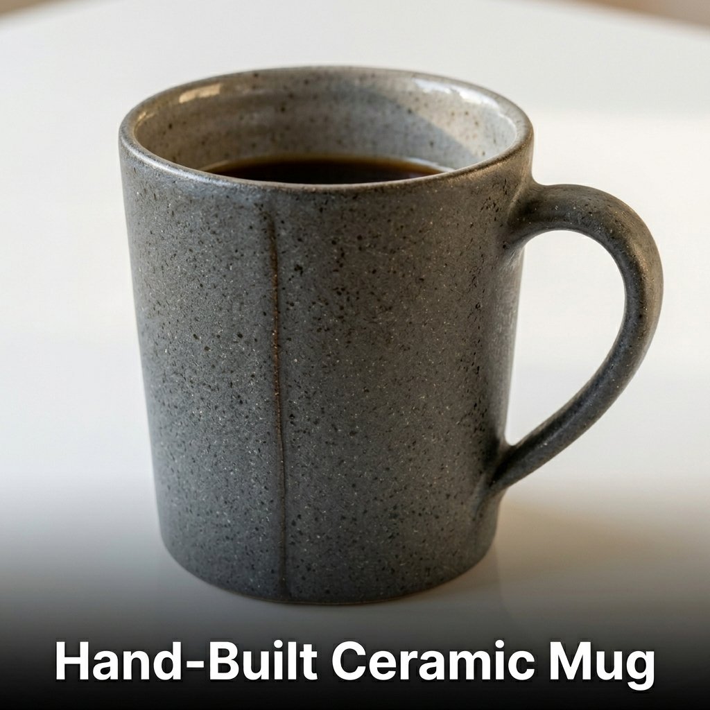 Hand-built ceramic mug crafted from stoneware clay with handmade handle