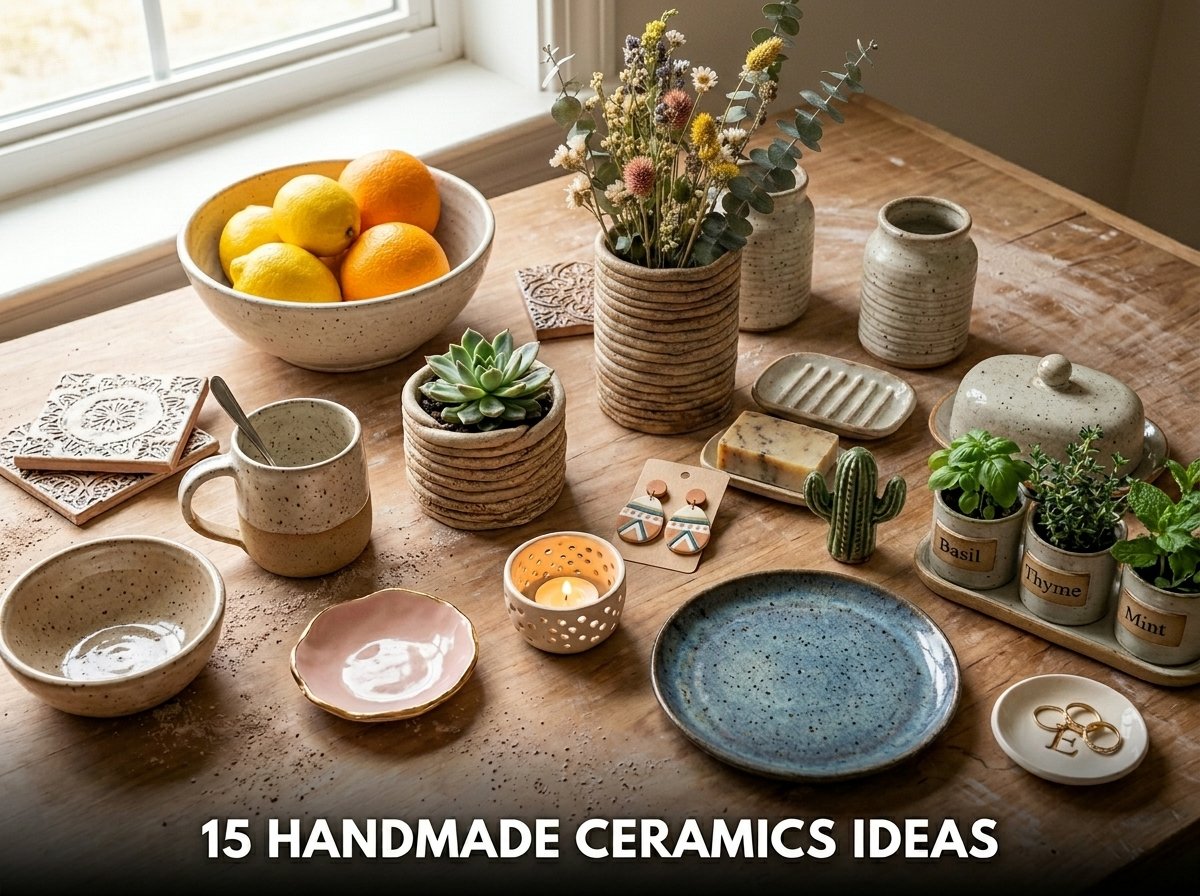 “Handmade ceramics ideas including clay bowls, mugs, planters, jewelry dishes, and pottery crafts for beginners”