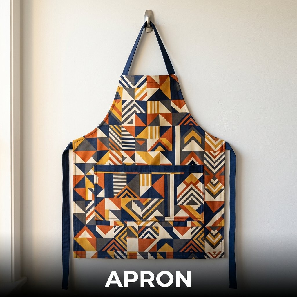 Handmade fabric apron with front pocket and practical kitchen accessory design