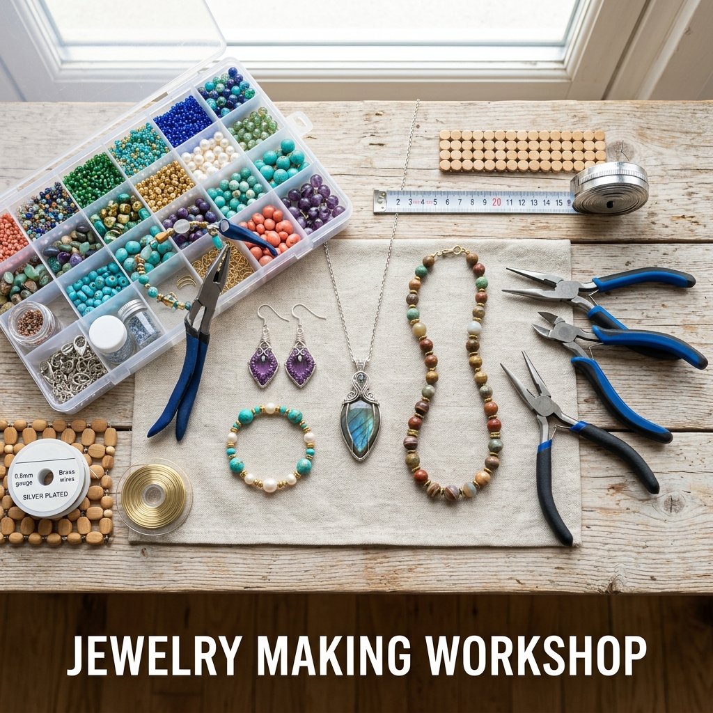 A pair of hands using needle-nose pliers to intricately wire-wrap a polished turquoise gemstone into a silver wire earring casing