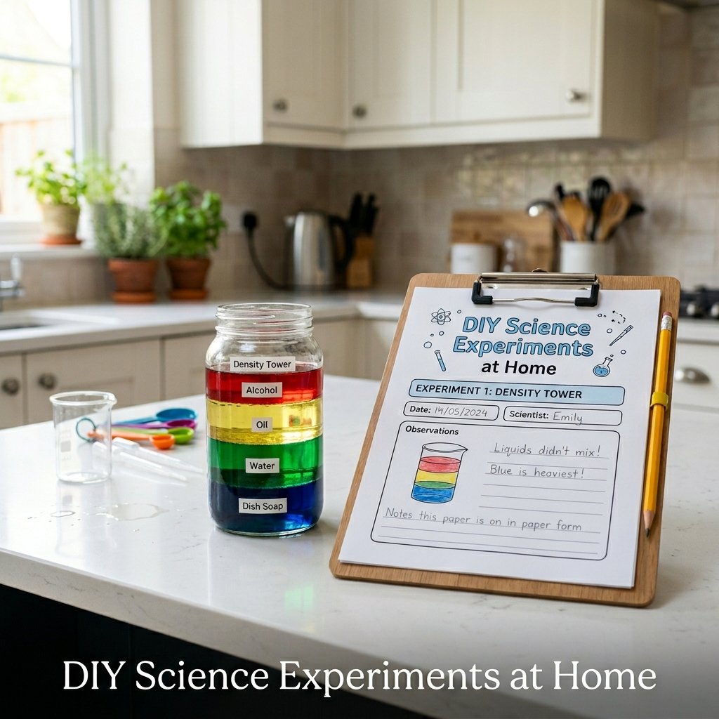 A classic homemade baking soda and vinegar volcano erupting with fizzy white foam out of a plastic bottle on a kitchen tray.