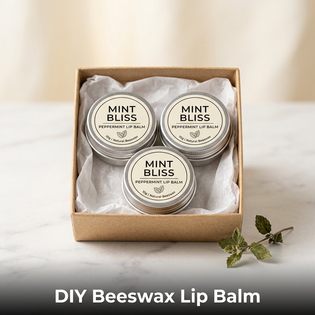 A set of three small round metal tins filled with smooth, yellow-tinted natural beeswax lip balm