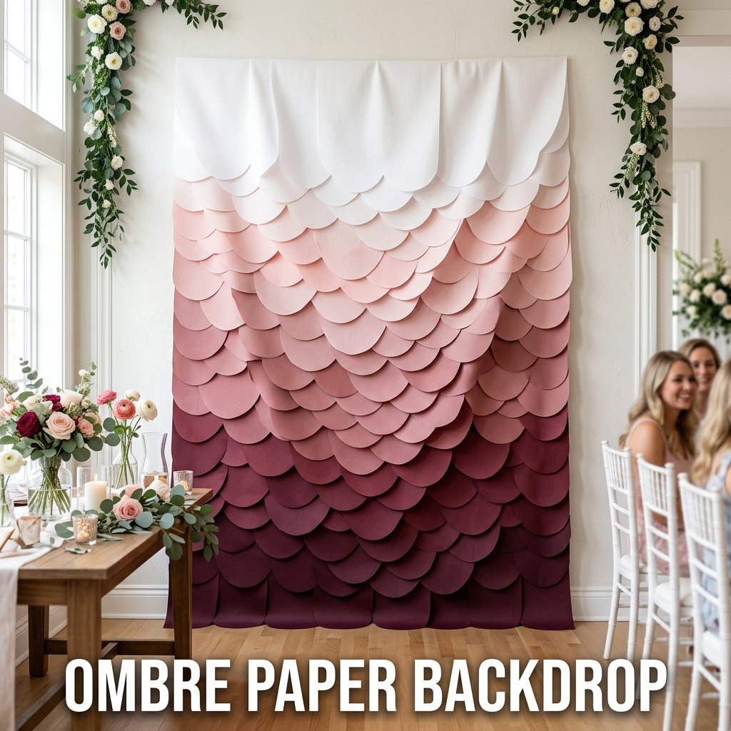 A stunning vertical color gradient wall smoothly transitioning from deep burgundy tissue paper sheets at the bottom up to soft blush pink and pure white at the top
