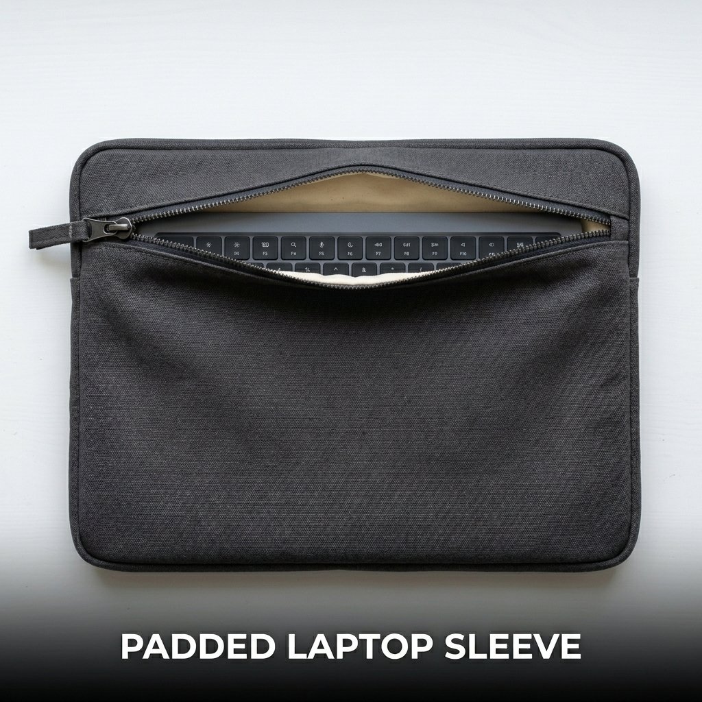 Padded laptop sleeve with protective fabric layers and modern handmade design