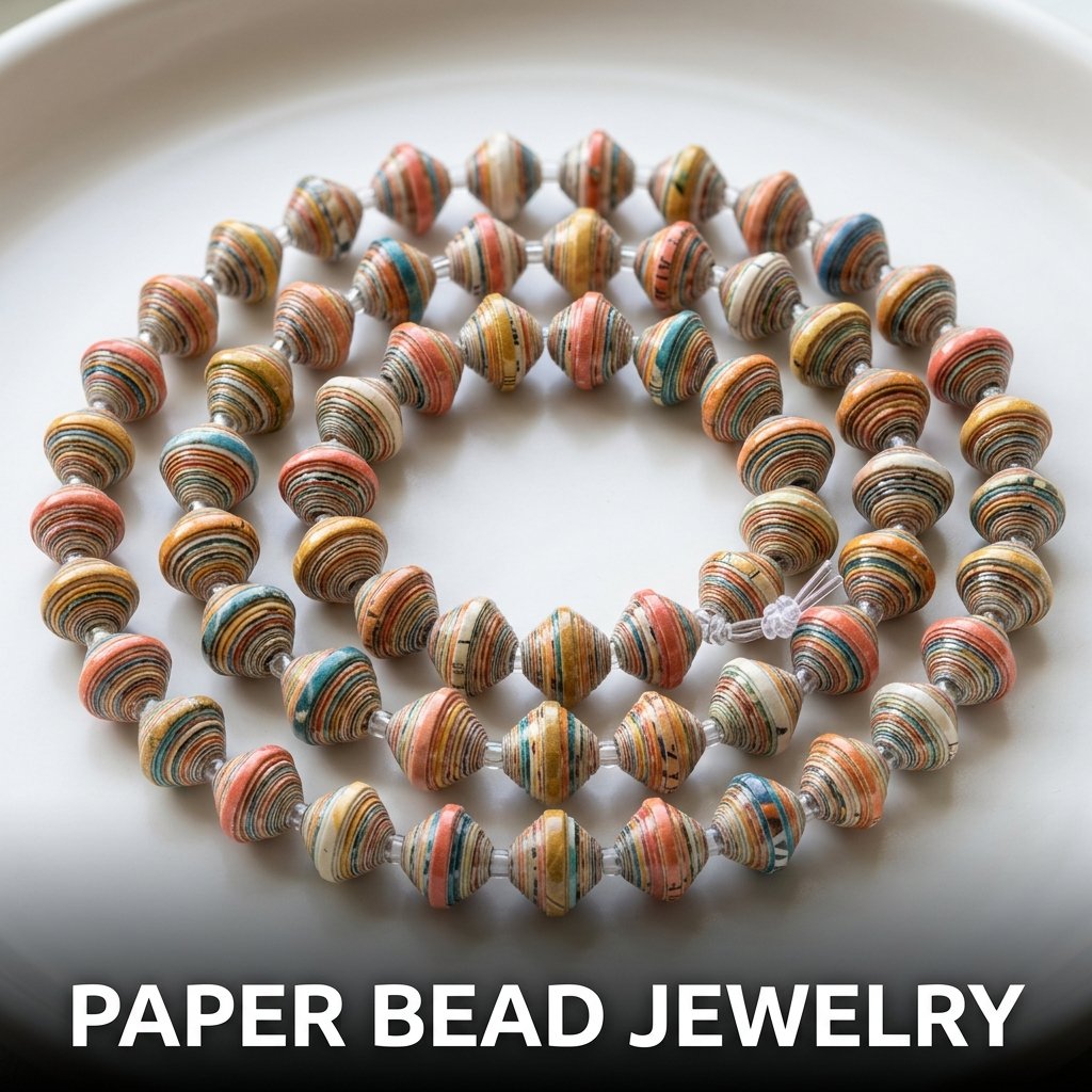 Paper bead jewelry with colorful rolled paper beads and handmade accessory design