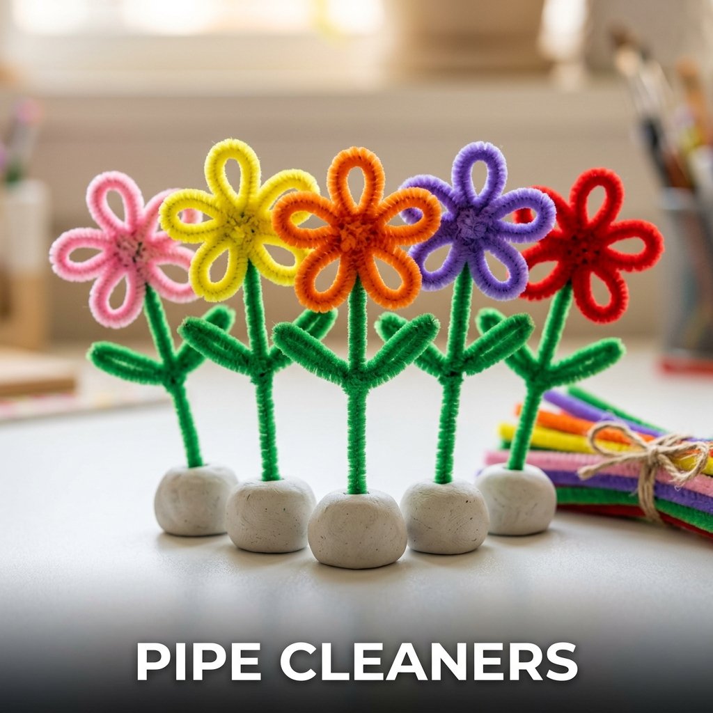 A fuzzy, flexible assortment of bright neon and glittery chenille pipe cleaners bent into playful glasses frames and simple spirals