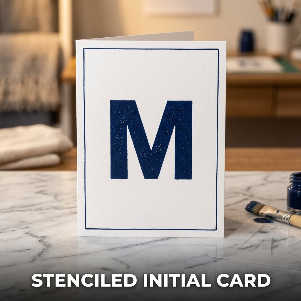 A sleek, modern card displaying a large, perfectly crisp stenciled letter A painted in emerald green at the center of the card cover